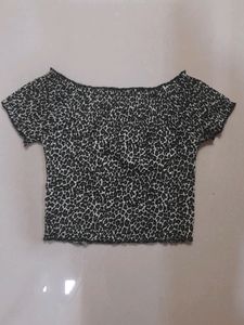 PRIMARK Leopard Scrunched Off Shoulder Top