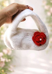 White Crochet Handbag with Red Flower