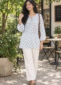 White Top with Red Ladybug Print