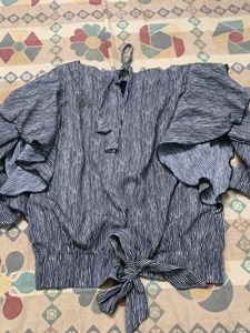 Striped Ruffled Top with Floral Embroidery