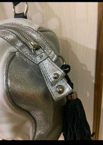 Chic White &amp; Silver Duffle Bag