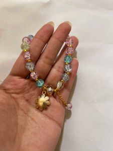 Colorful Beaded Bracelet with Flower Charm
