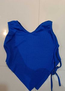 Blue V-Neck Tie-Up Tank Top