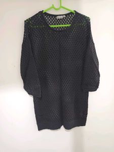 Black Mesh Knit Top