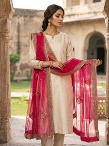 Rani Pink Net Dupatta with Zari