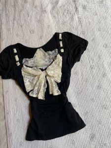 lace ribbon fitted cute top