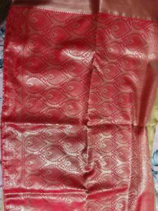 Elegant Cream &amp; Red Banarasi Silk Saree