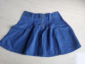 Blue Denim Pleated Skirt