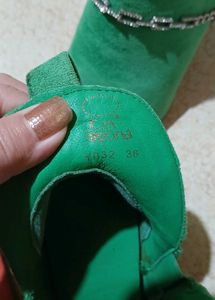 Green Suede Ankle Boots with Chain Detail
