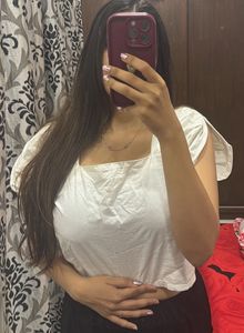stylish white going out top with cut sleeves