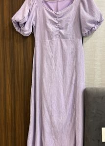Chic Purple Puff Sleeve Midi Dress