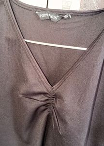 V-Neck Ruched Black Top