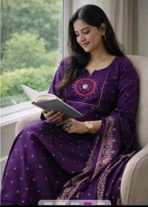 free kurta  🎁🥰 Purple Set with Dupatt