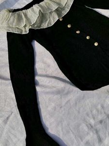 Elegant korean Ruffle Collar Knit Top