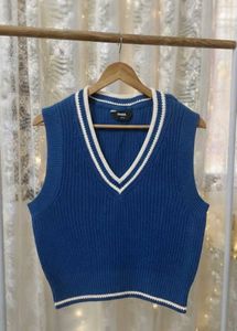 Blue V-Neck Knitted Vest