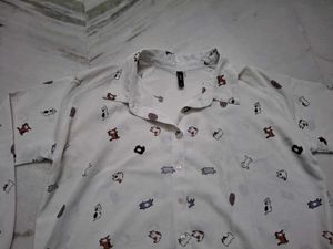 Cute Cartoon Print Button-Up Shirt