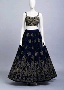 Elegant Navy Blue Embroidered Lehenga Set