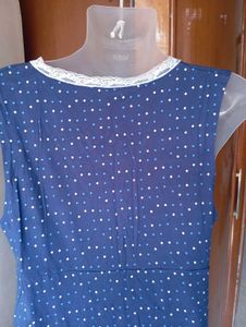Blue Polka Dot Nightgown with Lace Trim