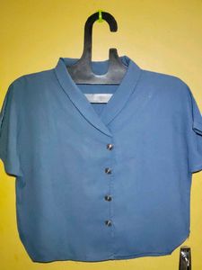 Stylish Blue Button-Down Top