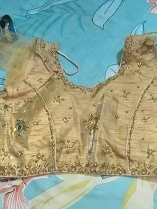 Rama Green Saree With Golden Jurkan Lace And Wit