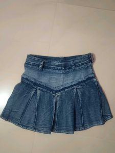 Denim Pleated Mini Skirt