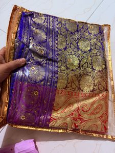 Vibrant Red &amp; Purple Silk Saree