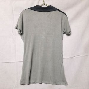 Girl's Korean Green Top Black Collar Casual Tshirt