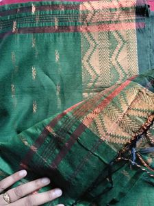 Elegant Teal Saree with Golden Motifs