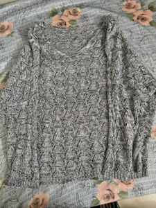 Grey Knit V-Neck Sweater