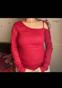 Red Cold Shoulder Tie-Up Top