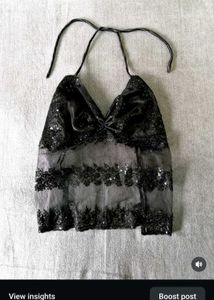 y2k Black Halter Neck Top