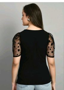 Chic Black Top with Polka Dot puff Sleeves