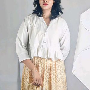White Peplum Style Cropped Shirt