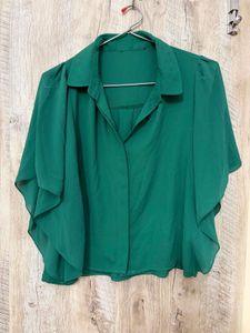 Elegant Emerald Green Flutter Sleeve Top