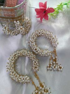 Elegant Pearl Beaded Bracelet Set with Golden Bead