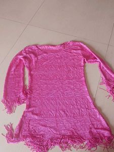 Fringed Knit Mini Dress