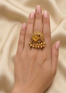 Exquisite Gold Toned Ring with Bells