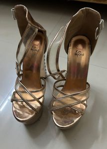 6 inches Metallic  Heels with Rhinestone A