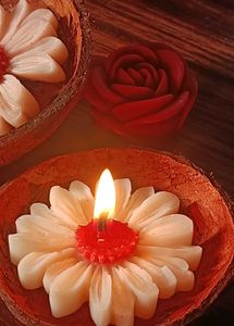 Handmade Flower Candles in Coconut Shells