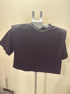 Chic Black Pearl Embellished Top