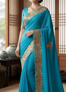Beautiful sky Blue Embroidered Saree
