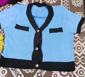 Baby Blue Knit Cardigan Top