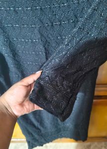Black Embroidered Cotton Ethnic Kurti 🤍