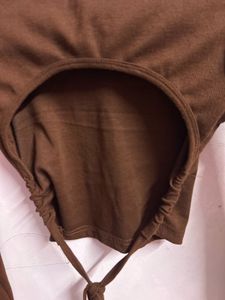 Brown Tie-Back Long Sleeve Crop Top