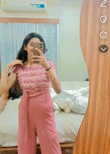Pink Sequin Top Jumpsuit