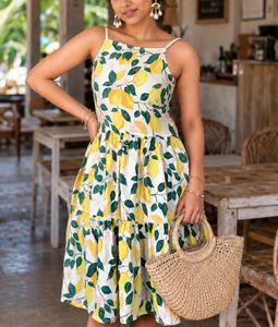 H&amp;M Lemon Print Tiered Summer Dress