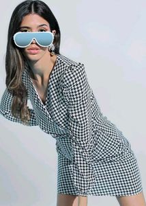 Chic Houndstooth Print V-Neck Dress &amp; Free Gift
