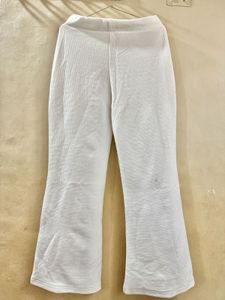 White Textured Flare Pants