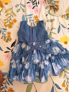 Adorable Blue Leaf Print Dress
