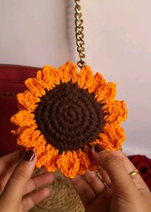 Crochet sunflower bag charm/keychain